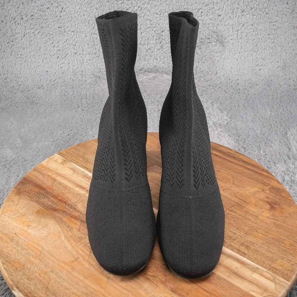 Born Meggs Knit F54322 Black‎ Pull On Block Heels Ankle Bootie Womans Size 9 M